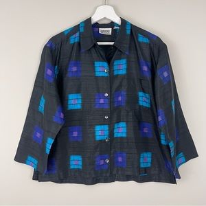 VTG Chico's Design 100% Silk Square Print Crop Blouse